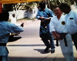 My honor to welcome Hanshi Zempo Shimabokuro, Chief of Shorin-ryu Seibukan, during his landmark visit to Cochin, Kerala, India, in 1995. Also present were Sensei Jamal Measara, Sensei P. Kuppusamy, and Sensei P.J Gladwin. This historic occasion marked the first visit of an Okinawan Grand Master to India. Hanshi Zempo Shimabokoru